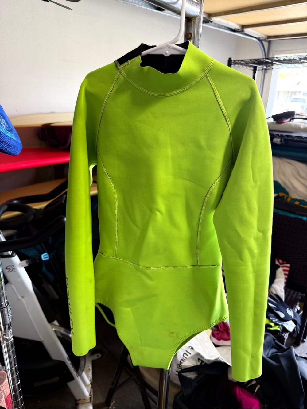 Cynthia Rowley Neon Lime Long-Sleeve Swim One-Piece with Purple Heart Pocket - Picture 3 of 5